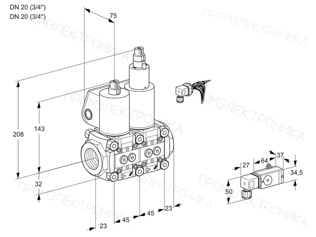 Kromschroder VCS 1E20R/20R05NLWL/PPPP/2--3 — двойной электромагнитный газовый клапан — 88104633