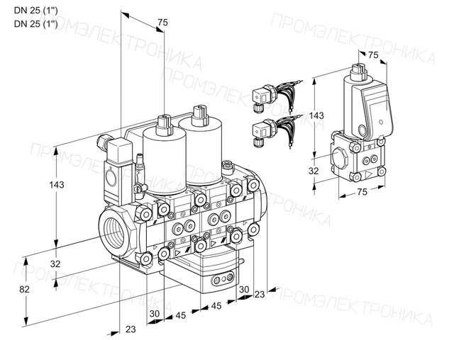 Kromschroder VCG 1E25R/25R05F2NGEVWL6/PPZS/PPPP — двойной электромагнитный газовый клапан — 88100091