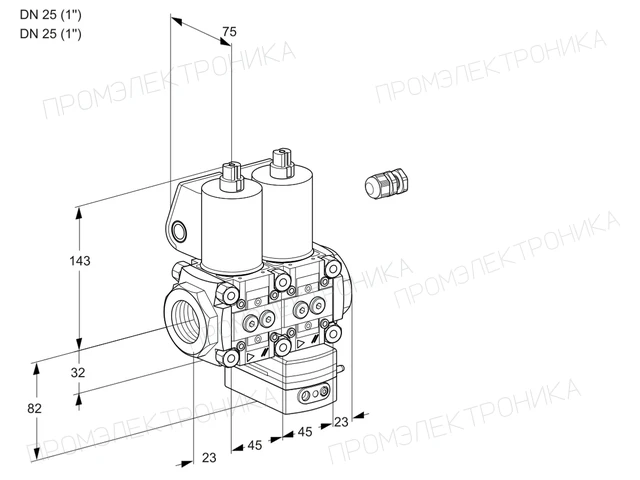 Kromschroder VCG 1E25R/25R05NGNWL/PPPP/PPPP — двойной электромагнитный газовый клапан — 88100079