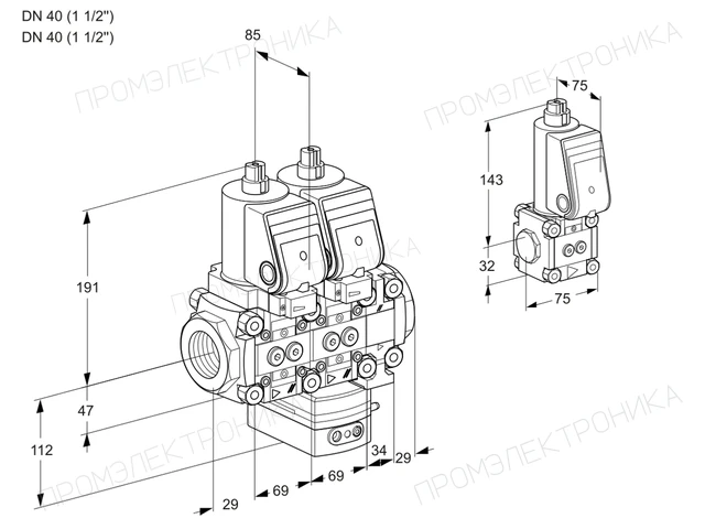 Kromschroder VCG 2T40N/40N05NGAVQGR/PPPP/PPBS — двойной электромагнитный газовый клапан — 88102820