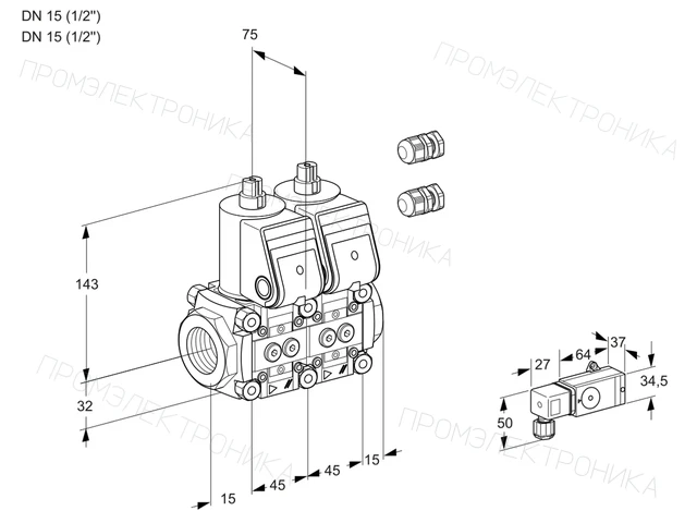 Kromschroder VCS 1E15R/15R05NNWR3/1--2/PPPP — двойной электромагнитный газовый клапан — 88107308