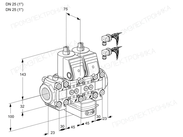 Kromschroder VCH 1E25R/25R05FNHEVWR6/PPPP/PPPP — двойной электромагнитный газовый клапан — 88105351