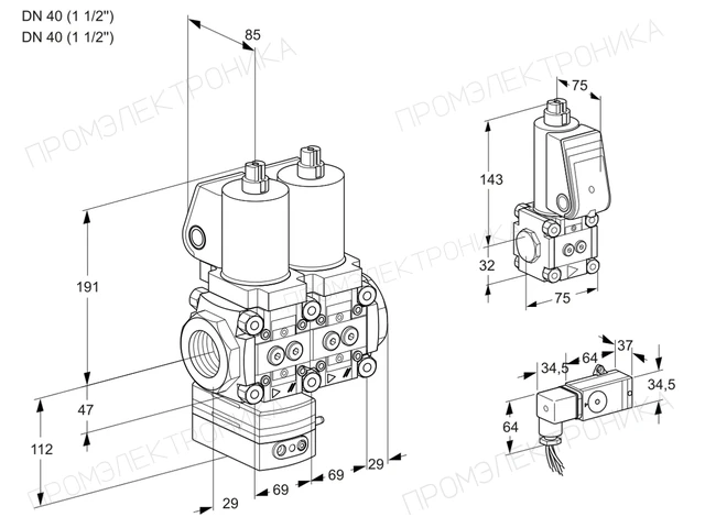 Kromschroder VCD 2T40N/40N05D-50NKGL/PPZS/2--2 — двойной электромагнитный газовый клапан — 88104062