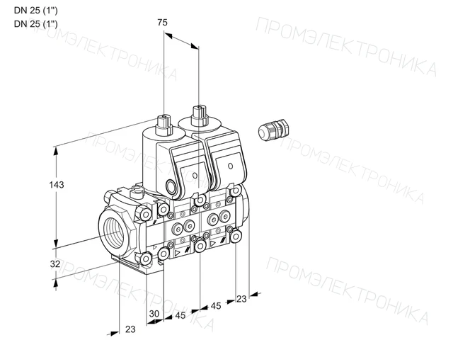 Kromschroder VCS 1E25R/25R05FNNWR/PPPP/PPPP — двойной электромагнитный газовый клапан — 88101225