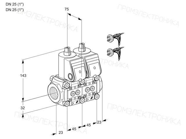 Kromschroder VCS 1E25R/25R05NNWR5/PPPP/PPPP — двойной электромагнитный газовый клапан — 88104802