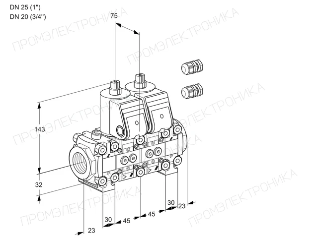 Kromschroder VCS 1E25R/20R05FNNVWR3/PPPP/PPPP — двойной электромагнитный газовый клапан — 88101756