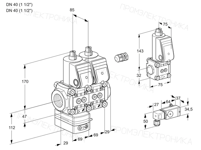 Kromschroder VCD 2E40R/40R05D-25NWR/2--3/PPZS — двойной электромагнитный газовый клапан — 88105615