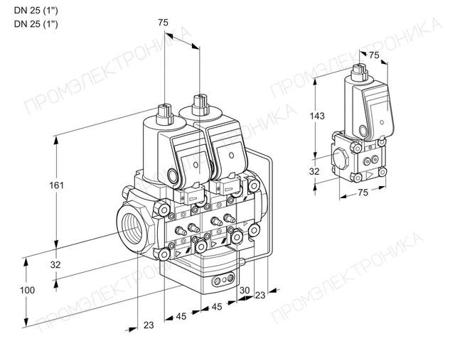 Kromschroder VCH 1T25N/25N05NHAVQGR/MMMM/PPBS — двойной электромагнитный газовый клапан — 88105164
