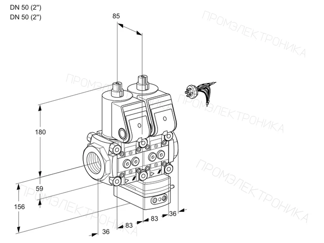Kromschroder VCH 3E50R/50R05NHEWR/PPPP/PPPP — двойной электромагнитный газовый клапан — 88100526