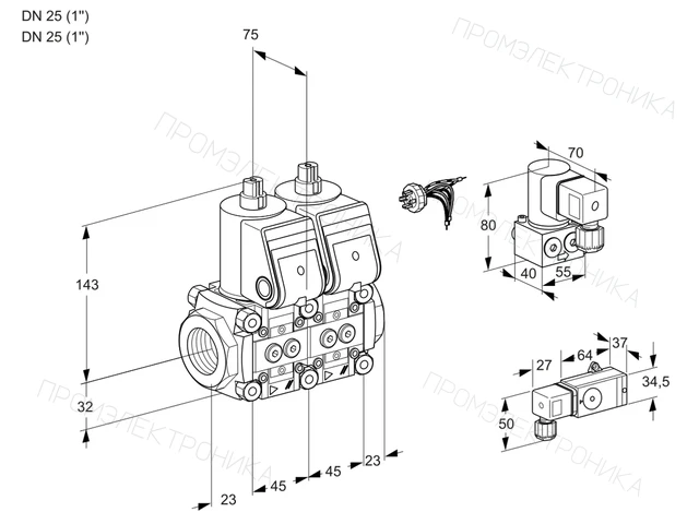 Kromschroder VCS 1E25R/25R05NNWR/PP-1/PPBY — двойной электромагнитный газовый клапан — 88105659
