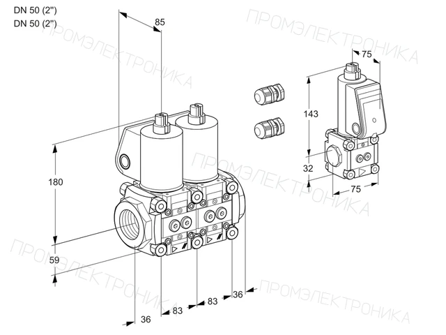 Kromschroder VCS 3E50R/50R05NNWL3/PPZS/PPPP — двойной электромагнитный газовый клапан — 88102933