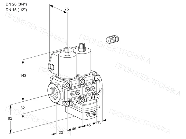 Kromschroder VCG 1E20R/15R05NGEWL/PPPP/PPPP — двойной электромагнитный газовый клапан — 88104186