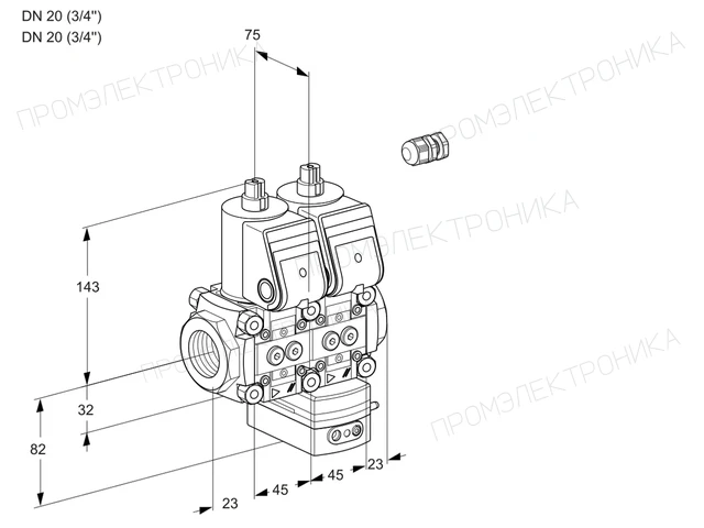Kromschroder VCG 1E20R/20R05NGEWR/PPPP/PPPP — двойной электромагнитный газовый клапан — 88105025