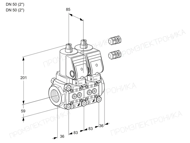 Kromschroder VCS 3E50R/50R05NNWSR3/PPPP/PPPP — двойной электромагнитный газовый клапан — 88102901