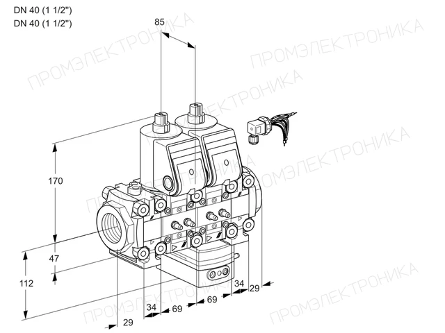 Kromschroder VCD 2E40R/40R05FND-50VWR/MMMM/PPPP — двойной электромагнитный газовый клапан — 88105871