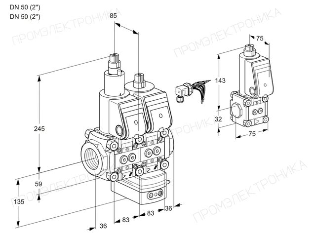 Kromschroder VCG 3E50R/50R05LGEQR/PPPP/PPBS — двойной электромагнитный газовый клапан — 88103865