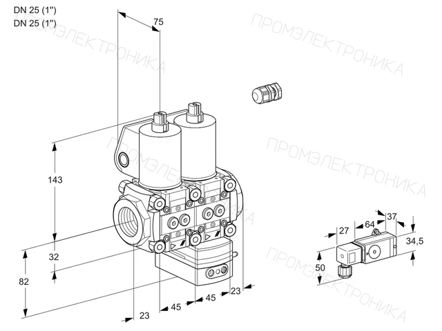 Kromschroder VCG 1E25R/25R05NGKWL/MMPP/PP-2 — двойной электромагнитный газовый клапан — 88103176