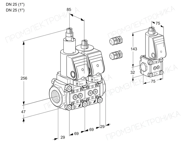 Kromschroder VCS 2T25N/25N05LNWSR3/PPPP/PPBS — двойной электромагнитный газовый клапан — 88100951