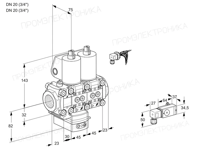Kromschroder VCD 1E20R/20R05FD-50NWL/PPPP/2-PP — двойной электромагнитный газовый клапан — 88103265