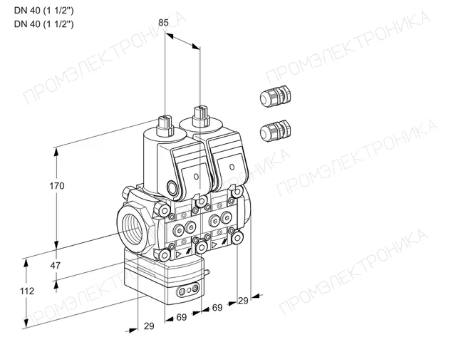 Kromschroder VCG 2E40R/40R05GENWR3/PPPP/PPPP — двойной электромагнитный газовый клапан — 88100554