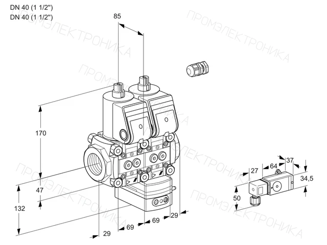 Kromschroder VCH 2E40R/40R05NHEWR/PP-3/PPPP — двойной электромагнитный газовый клапан — 88105282