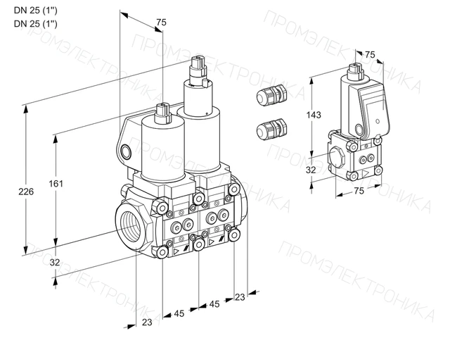 Kromschroder VCS 1E25R/25R05NLWSL3/PPBS/PPPP — двойной электромагнитный газовый клапан — 88104681