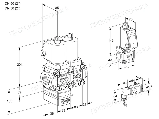 Kromschroder VCD 3T50N/50N05D-50NKGL/PPZS/2--2 — двойной электромагнитный газовый клапан — 88104063