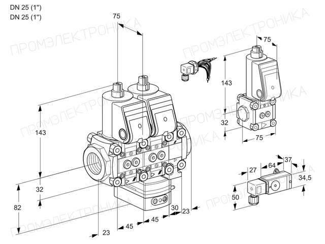 Kromschroder VCG 1E25R/25R05NGEVWR/-3PP/PPZS — двойной электромагнитный газовый клапан — 88107560
