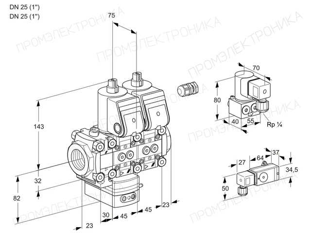 Kromschroder VCD 1E25R/25R05FD-100NQR/PP-4/2-ZY — двойной электромагнитный газовый клапан — 88105114