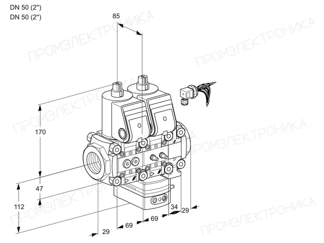 Kromschroder VCG 2E50R/50R05NGEVWR/PPMM/PPPP — двойной электромагнитный газовый клапан — 88104419