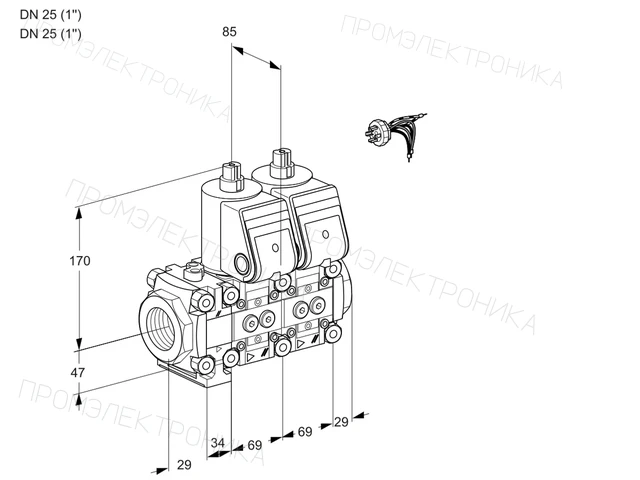 Kromschroder VCS 2E25R/25R05FNNWR/PPPP/PPPP — двойной электромагнитный газовый клапан — 88103733