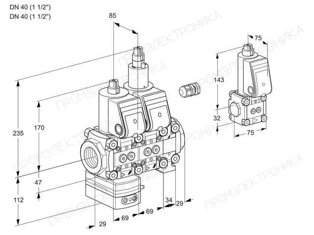 Kromschroder VCD 2E40R/40R05D-50LVWR/PPPP/PPBS — двойной электромагнитный газовый клапан — 88103848