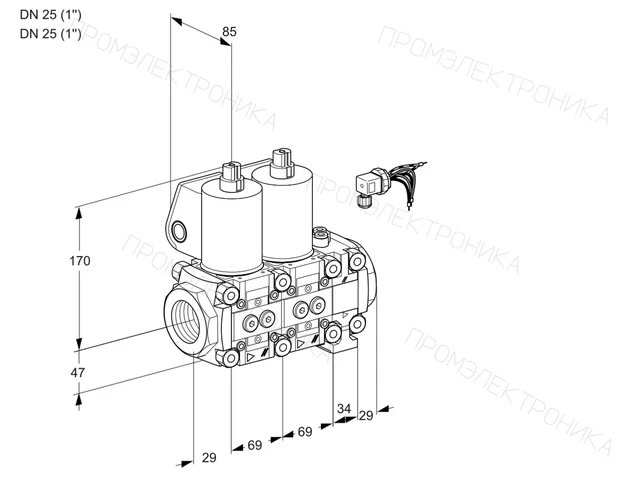 Kromschroder VCS 2E25R/25R05NNVWL/PPPP/PPPP — двойной электромагнитный газовый клапан — 88107401