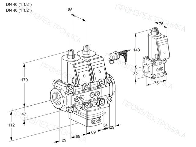 Kromschroder VCG 2E40R/40R05NGEVWR/PPPP/PPBS — двойной электромагнитный газовый клапан — 88107667