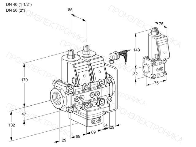 Kromschroder VCH 2E40R/50R05NHEVWR/PPPP/PPBS — двойной электромагнитный газовый клапан — 88106392