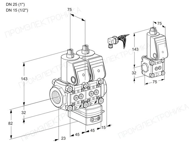 Kromschroder VCG 1E25R/15R05NGEWR/PPPP/PPZS — двойной электромагнитный газовый клапан — 88101176