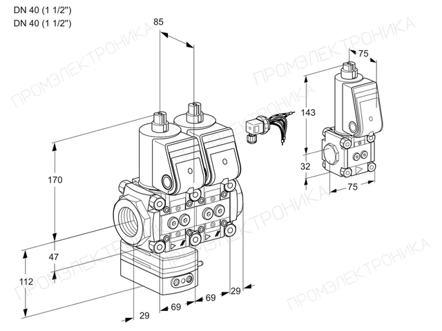 Kromschroder VCD 2E40R/40R05D-100NWR/PPPP/PPZS — двойной электромагнитный газовый клапан — 88100036