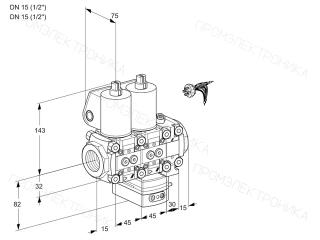 Kromschroder VCD 1E15R/15R05ND-100VWL/PPPP/MMMM — двойной электромагнитный газовый клапан — 88101142