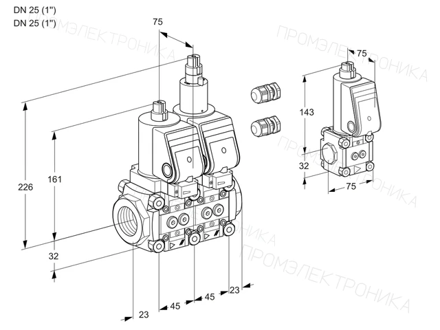 Kromschroder VCS 1E25R/25R05NLWSR3/PPPP/PPBS — двойной электромагнитный газовый клапан — 88104440
