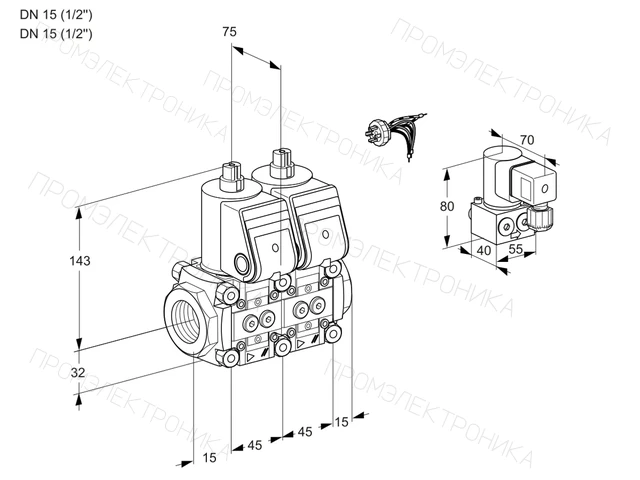 Kromschroder VCS 1E15R/15R05NNWR/PPPP/PPBY — двойной электромагнитный газовый клапан — 88106814