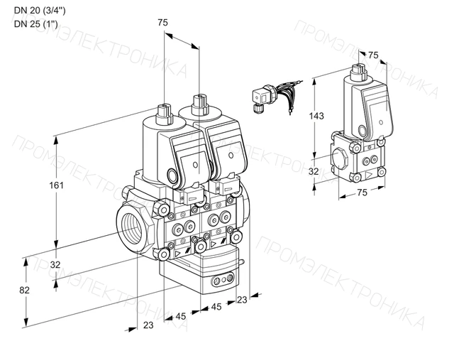 Kromschroder VCG 1E20R/25R05NGEWGR/PPPP/PPZS — двойной электромагнитный газовый клапан — 88105981