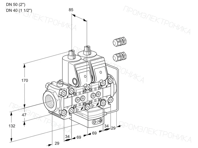 Kromschroder VCH 2E50R/40R05FNHEVWR3/PPPP/PPPP — двойной электромагнитный газовый клапан — 88102520