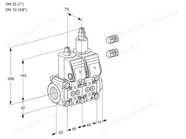 Kromschroder VCS 1E25R/10R05NLWR3/PPPP/PPPP — двойной электромагнитный газовый клапан — 88101007