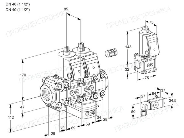 Kromschroder VCG 2E40R/40R05FNGEVWR/2--3/PPBS — двойной электромагнитный газовый клапан — 88103332