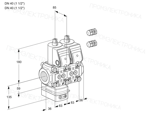 Kromschroder VCD 3E40R/40R05D-100NWR3/PPPP/PPPP — двойной электромагнитный газовый клапан — 88106497