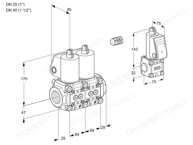 Kromschroder VCS 2E25R/40R05NNWL/PPZS/PPPP — двойной электромагнитный газовый клапан — 88104728