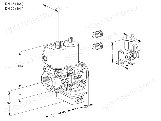 Kromschroder VCG 1E15R/20R05NGEWL3/PPBY/PPPP — двойной электромагнитный газовый клапан — 88106378