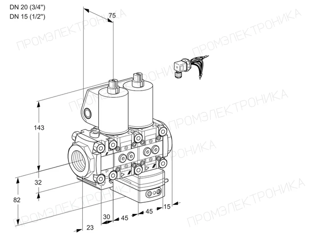 Kromschroder VCG 1E20R/15R05FNGEWL/PPPP/PPPP — двойной электромагнитный газовый клапан — 88100538