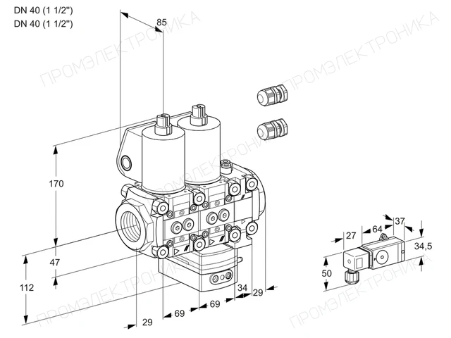 Kromschroder VCG 2E40R/40R05NGEVWL3/-3PP/PPPP — двойной электромагнитный газовый клапан — 88103793