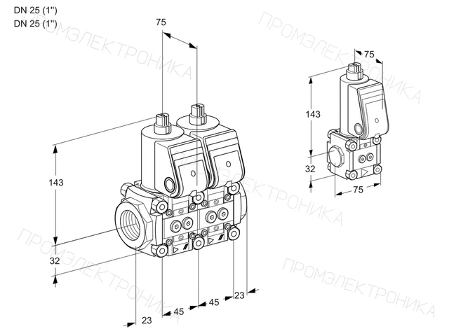 Kromschroder VCS 1E25R/25R05NNWR/PPPP/PPBS — двойной электромагнитный газовый клапан — 88103127